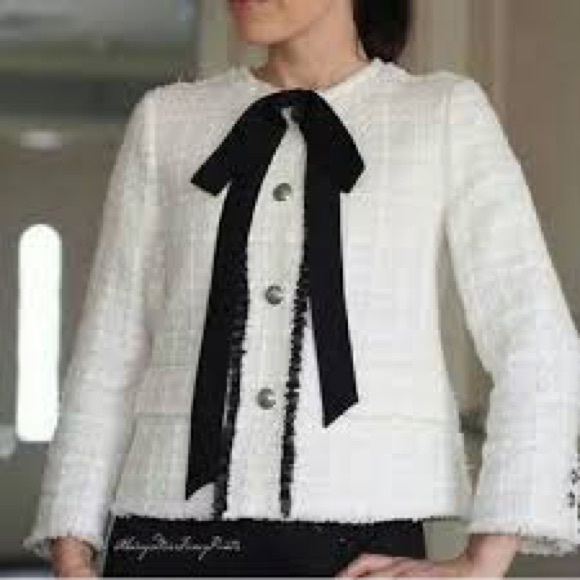 ZARA WOMAN BLACK BOW WHITE BLAZER JACKET Medium - Picture 4 of 6